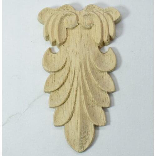 Flower Carving Natural Wood Appliques for Furniture Cabinet Unpainted Wooden Mouldings Decal Decorative Figurines