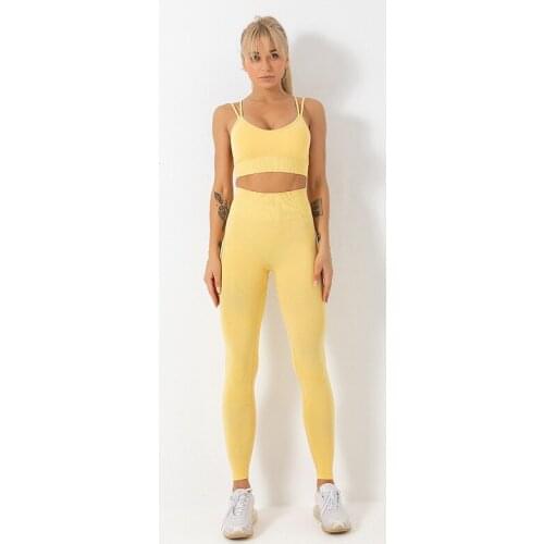 CXUEY Seamless Suit for Fitness Clothing 2020 Women Sportswear Push Up Sports Bra Leggings 2 Piece Gym Yoga Set Women Yellow Red
