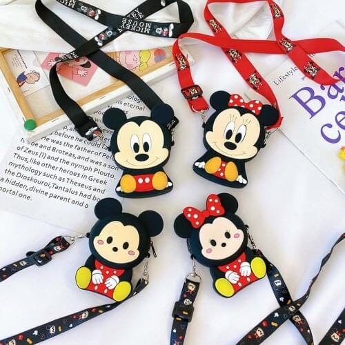 Disney Mickey Mouse Minnie Childrens Shoulder Bag Silicone Waterproof Purse Girl Cartoon Waist Bag Boy Messenger Bag Chest Bag