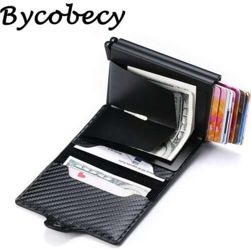 Bycobecy RFID Double Boxes Card Wallet High Quality Carbon Fiber Anti-theft Hasp Multifunctional Double Protection Men Wallets