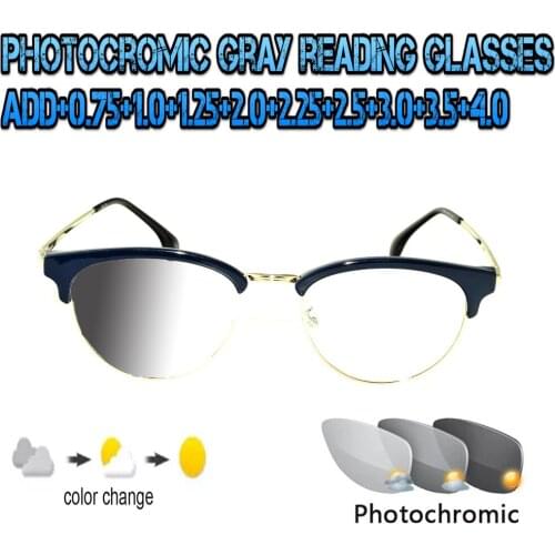 Photochromic Gray Reading Glasses Round Ultralight Trend High Quality Fashion Men Women+1.0 +1.5 +1.75 +2.0 +2.5 +3 +3.5 +4