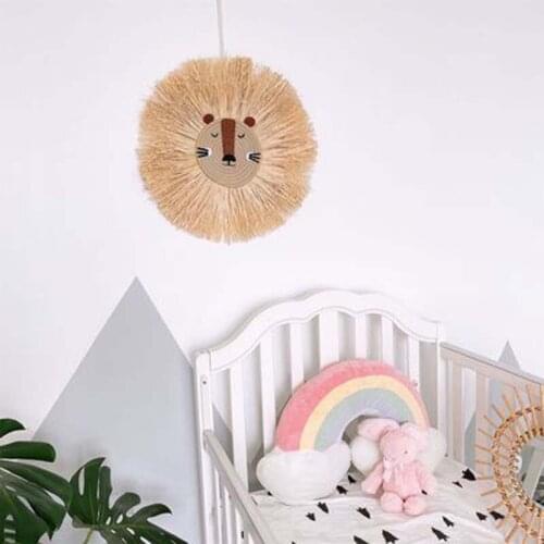 INS Nordic Hand woven Cartoon Lion Hanging Decorations Cotton Thread Weaving Animal Head Ornament Children room Wall Hanging
