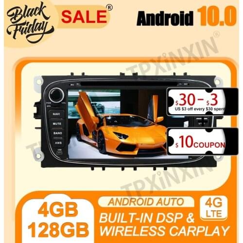 IPS 4G+128G Carplay DSP Android 10.0 PX6 For Ford Mondeo 2007-2010 Multimedia Player Auto Radio Tape Recorder GPS Navi Head Unit