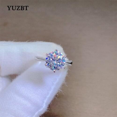 YUZBT Women 925 Silver 1 Carat Gemstone Ribbon Ring Round Excellent Cut Diamond Test Past D Color Moissanite Wedding Rings Gift