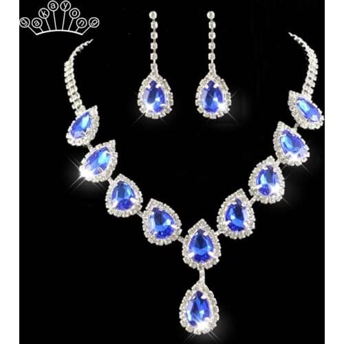 Clear Crystal Bridal Jewelry Sets 3 Color Rhinestone Necklace Earrings Sets Wedding Jewelry for Women Party Gift