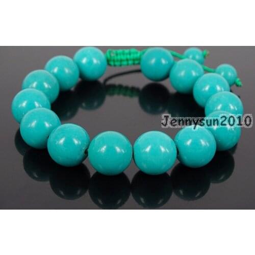 Handmade 12mm Adjustable Natural Stabilized Tur-quoise Gems Stone Round Beads Bracelet Healing Reiki 5 Strands/Pack