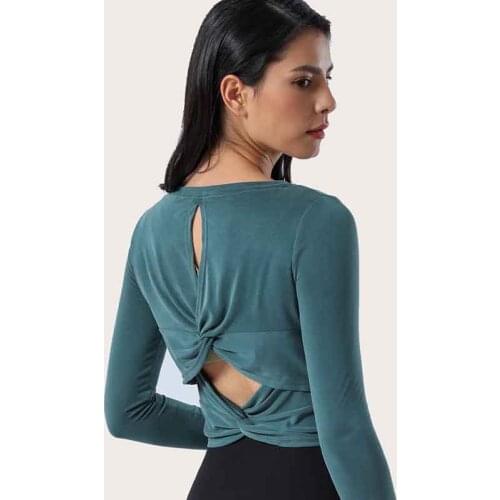 Cute Twist Back Performance Sports Tops Gym Women Long Sleeve Yoga Shirt Solid Fitness Sport T-shirts Athletic Top