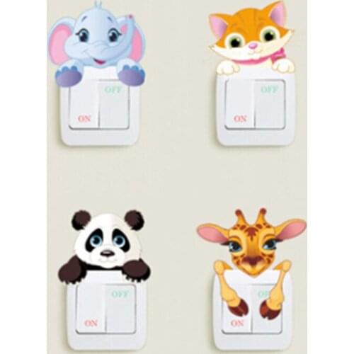 Cute Elephant Cat Panda Giraffe Light Switch Sticker Animals Remoable Wall Sticker Children Baby Home Decal Murla Decoration