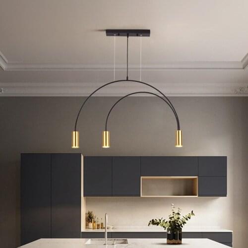Minimalist dining room pendant lamp modern creative three-heads designer light luxury long dining one word bar pendant lights