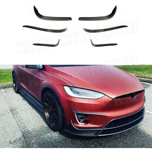 Carbon Fiber Car Bumper Foglamp Fin Trim Canards Air Vent Stripes Cover Stickers For Tesla Model X 2016-2018
