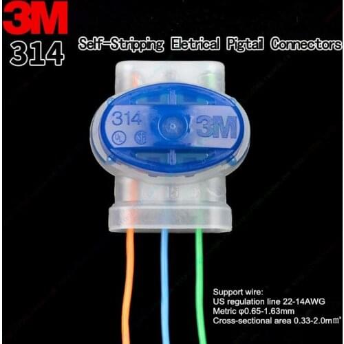 100 pcs Original 3M 314 Scotchlok Self-Stripping Moisture Resistant, Electrical Pigtail Connectors for 22-14AWG wires 0.65-1.63