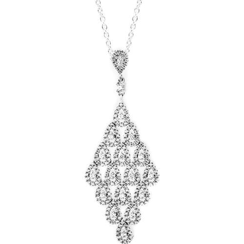 100% 925 Sterling Silver Jewelry Cascading Glamour Necklace with Clear CZ Free Shipping