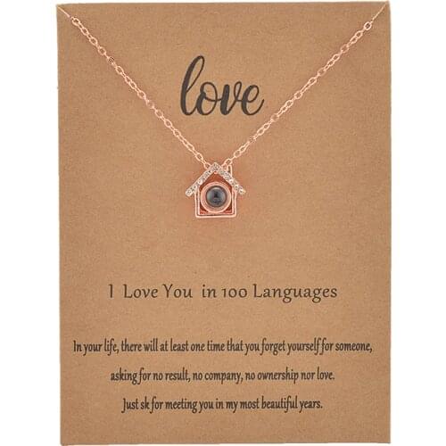 6pcs With Card House 100 Language I love You Necklace For Women Wedding Letter Necklace Jewelry Drop Shipping