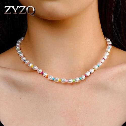 ZYZQ Handmade Color Imitation Pearl Beaded Necklace For Women creative Bohemian Clavicle Chain Fashion Jewelry Accessories