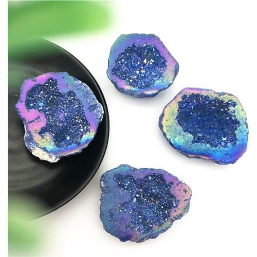 Drop Shipping Blue Titanium Rainbow Aura Agate Quartz Cluster Crystal Points Geode Specimen Decorative Stones and Crystals
