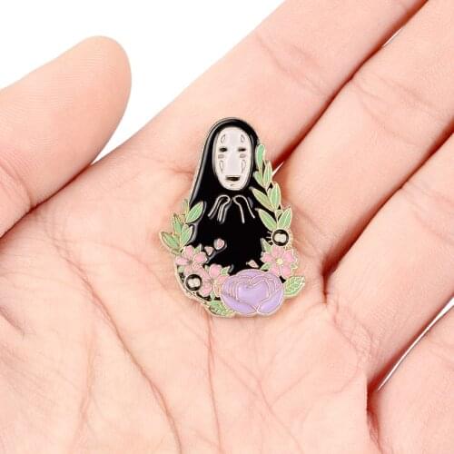 Religious Witch Plant Flowers Enamel Brooch Anime movie scary face wearing black cape Personality cartoon badge Gifts for child