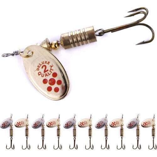240PCS 6.7cm/7.3g Artificial Gold / Silver Spoon Lure Metal Spinner Fishing Lures Pesca Fishing Tackle Spinner Bait 4# Hook