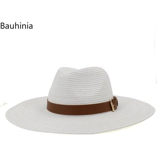 Bauhinia New Summer Sunscreen Beach Hat 10CM Big Wide Brim Sun Straw Hat Outdoor Panama Jazz Fedora Hat