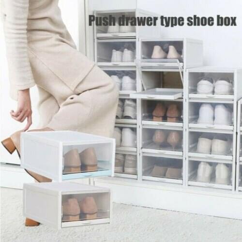 Stackable Plastic Shoe Storage Box Pull Type Transparent Cabinet Drawer Sneaker Box Sundry Finishing Flip Box Storage Organizers