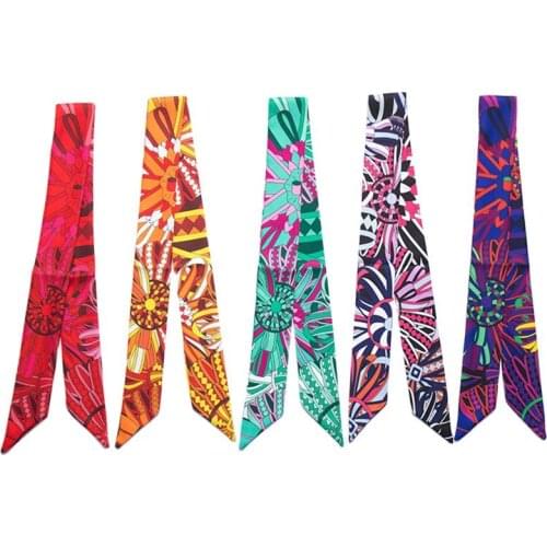 Handbag Scarf New Womens Silk Scarf Luxury Brand Printing Tied Bag Ribbon Thin Narrow Long Hairband Wristband Female JK17