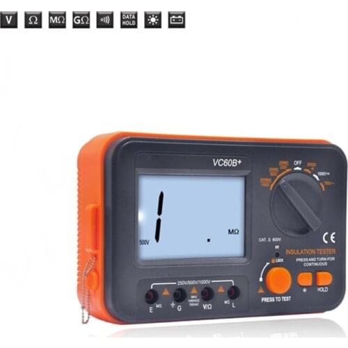 066E Insulation Resistance Tester Megohmmeter Meter VC60B+ with Large LCD Display High Voltage & Short Circuit Input Alarm