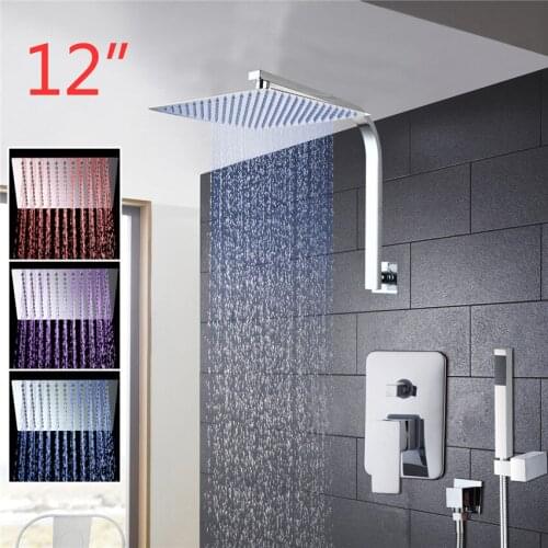 Torayvino Shower Set 3 Colors LED Luxury Square Rain 12" Shower Head WALL MOUNTED shower-set