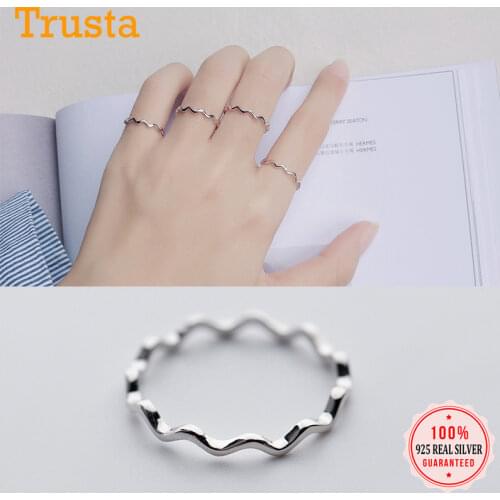 Trustdavis Authentic 925 Sterling Silver Lines Curve Smooth Waves Finger Ring For Women Wedding Fine S925 Ring Jewelry DA11111