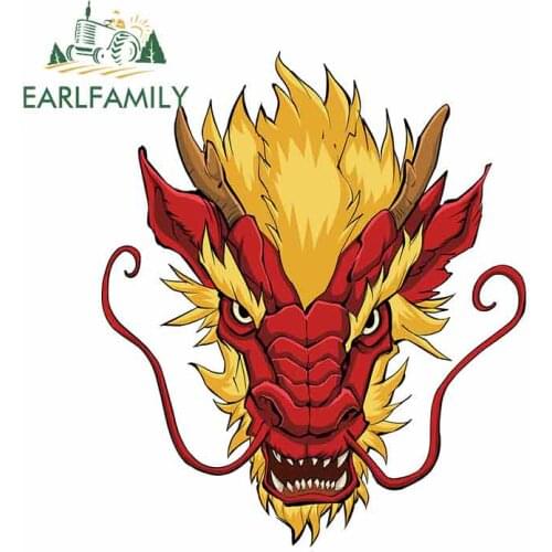 EARLFAMILY 13cm x 10.9cm for Chinese Dragon Head Red Car Bumper Window Stickers Vinyl Car Sticker DIY Occlusion Scratch Decal