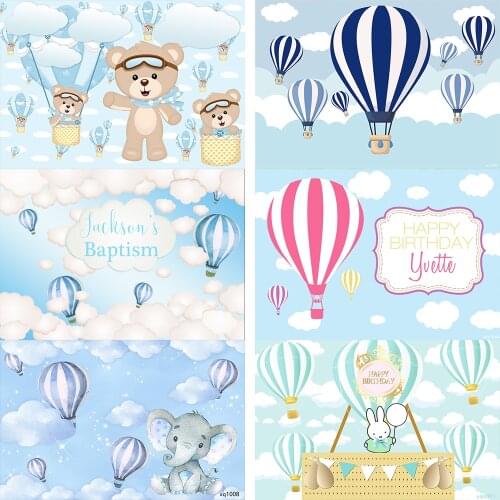 Hot Air Balloons White Clouds Newborn Baby Shower Girl Boy Birthday Backdrop Vinyl Photography Background For Photo Studio