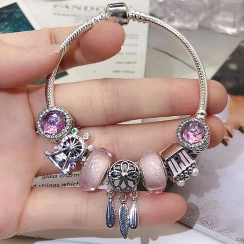 High Quality Silver Plated Charm Bracelet,DIY Fine Beads Charm Suitable Brand Bracelet for Women Jewelry Gift Shipping