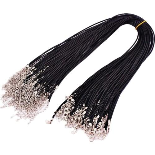 10pcs Handmade Black Leather Adjustable Braided Rope Necklaces & Pendant Charms Findings Lobster Clasp String Cord 1.5mm 42+5cm