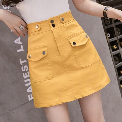 2021 Womens Skirt Summer Office Lady Denim New Korean Fashion Elastic Waist Solid Color Female Short A-Line Mini Skirt YM213