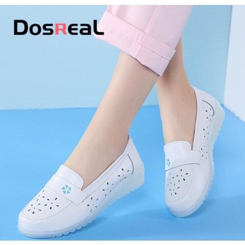 Dosreal New Arrival Women Loafers Shoes Ladies Spring Nurse Flats Shoes White Flower Slip on Moccasins For Female Sneakers