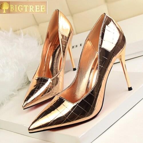 2021 Retro Stone Pattern Women Pumps Fashion Patent Leather Party Shoes Pointed Toe Shallow Womens High Heels Shoes 8 Colors