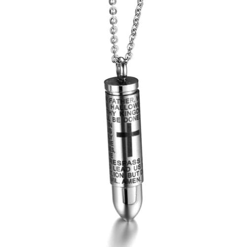Necklace Jewelry Accessories For Men Male Cross Engraved Bullet Pendant Necklace Vintage