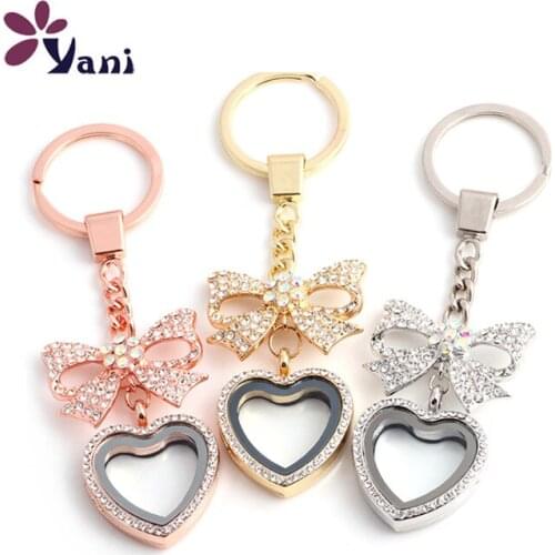 10pcs/lot Free shipping Heart Floating Locket Keychains With Flower Brooch Glass Memory Locket Brooches Pins For Women Jewelry