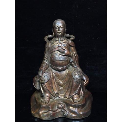 10"Tibet temple Old Bronze Lacquer Cinnabar Statue of Emperor Xuanwu Emperor of the North Town House Exorcism Enshrine