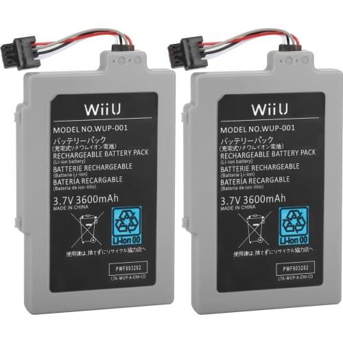 2Pcs Rechargeable Long Lasting 3600mAh 3.7V ARR-002Battery Pack For Nintendo Wii U Gamepad