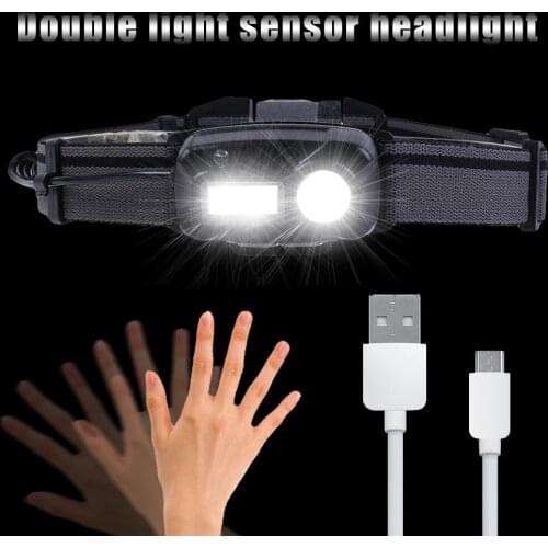 2021 New Headlamps Portable Usb Rechargeable Headlights Cob Led Headlight Infrared Sensor Headlight Flashlight 6 Modes Lanterna
