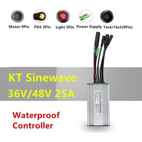 36V/48V 25A KT Sinewave Controller Waterproof for 500W 1000W Brushless Bafang Motor ebike Accessories