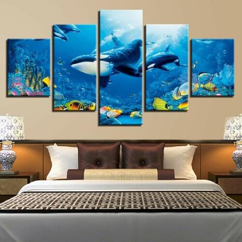 5 Pieces Awesome Blue Whales Sea Fish Ocean Wall Art Poster Decoration Oil Painting Canvas Painting for Home Decor Background