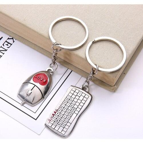 2pcs/set Mini Mouse Keyword Keychain Metal Love Key Chain Sweet Key Ring For Couples IT Computer Workers Gift Car keyholder