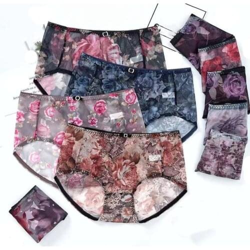 Cheap wholesale 10Pcs/lot Thin Lace Sexy Lingerie women underwears Mesh perspective print womens panties briefs