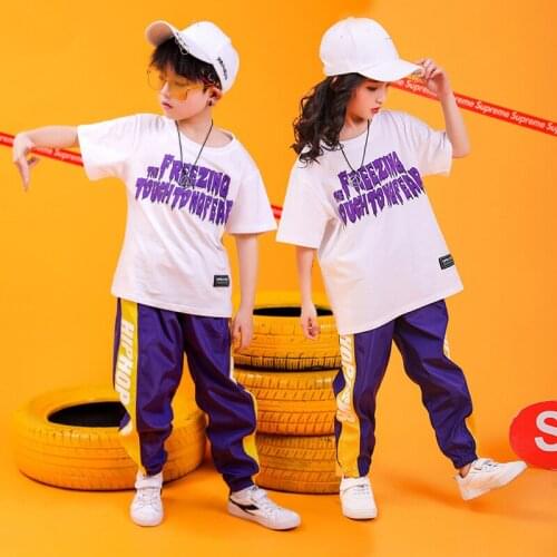 Girls Boys Hip Hop Ballroom Dancing Costumes for Kids Jazz Dance Costumes Stage Wear Short T Shirt Pants Outfits Child Dancewear