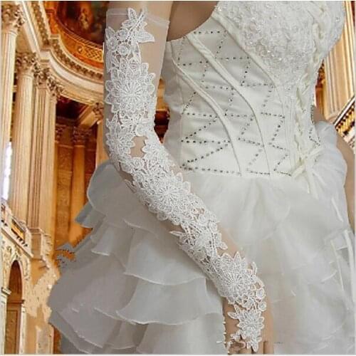 Long Length Lace Appliques Long Hollow Bridal Gloves Fingerless New White Ivory Red Bridal Glove Wedding Accessories