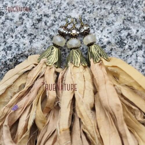 Electroplated Bronze Color Papaya Whip Sari Silk Tassel Charm Indian Style Boho Silk Tassel With Faceted Bead In 6.8 inch PM8974