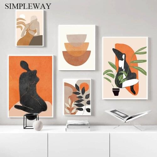 Boho Style Canvas Painting Abstract Woman Female Art Poster Geometry Shape Abstract Print Nordic Wall Picture Modern Home Decor