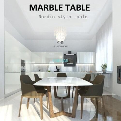 Italian Minimalist Rock Plate Dining Table Small Family Type Soldi wood Dining Table For 6 People Marble Dining Table
