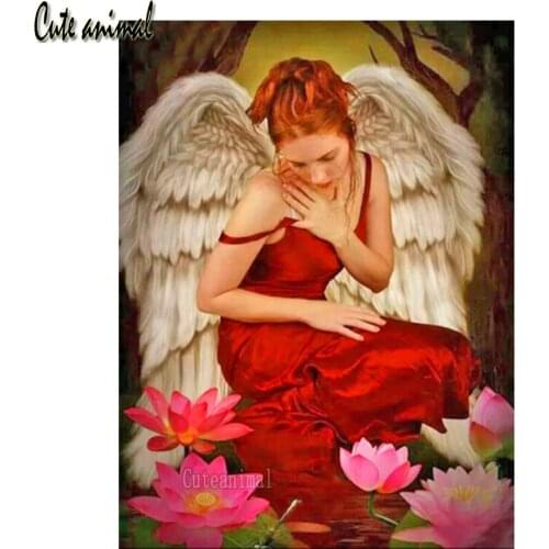 Diamond Painting 5D Full Drill Square Diamond Embroidery Angel Girl Flower Picture Of Rhinestones Mosaic Needlework Home Decor