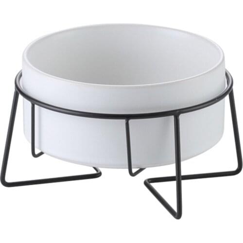 Ceramic Raised Cat Bowl Pet Food Bowl with Metal Stand Protect Cervical Spine Pet Feeding Food or Water Bowls JW
